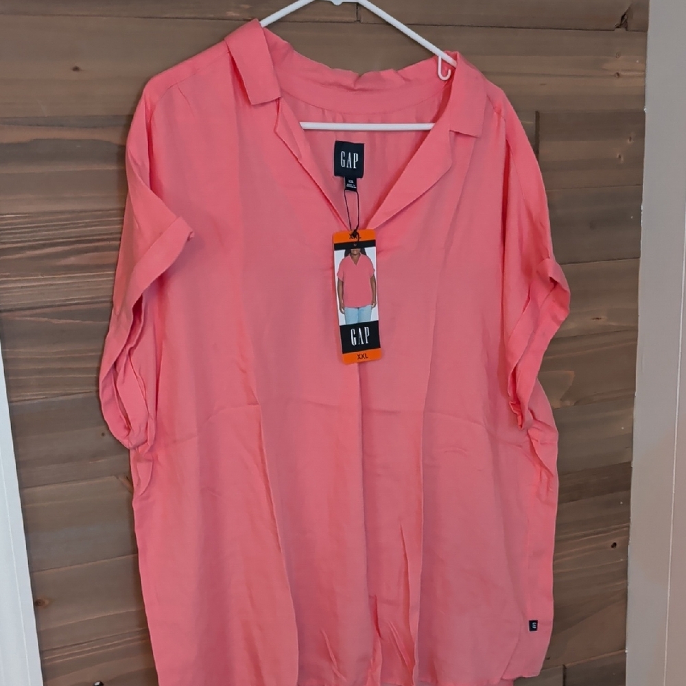 GAP Coral Pink V-Neck Roll-Sleeve Tunic 2X